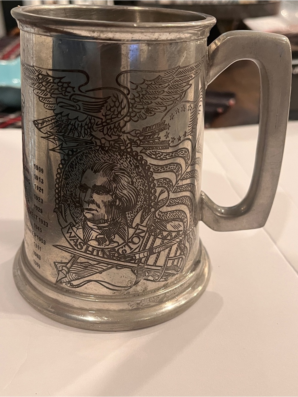 Vintage Eales of Sheffield Pewter Tankard Featuring USA Presidents